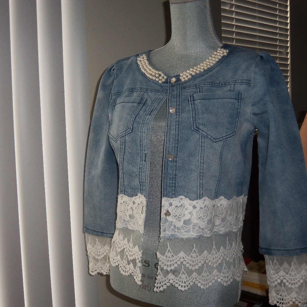 W.T.Y. Denim Jacket with Lace Size L